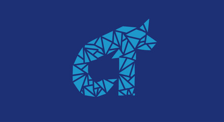 Blue geometric polygonal wolf head logo on blue background. © gudangPIXEL
