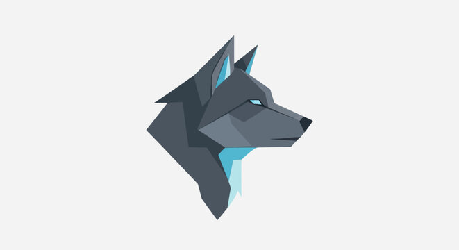 Blue and grey geometric wolf head profile.