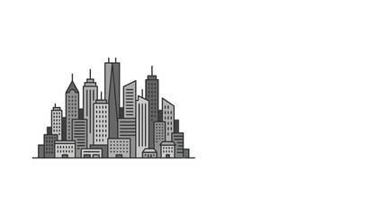 Obraz premium A detailed black and white line art illustration of a dense urban city skyline.
