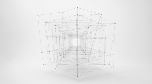 Minimalist Wireframe Cube with Geometric Line Structure