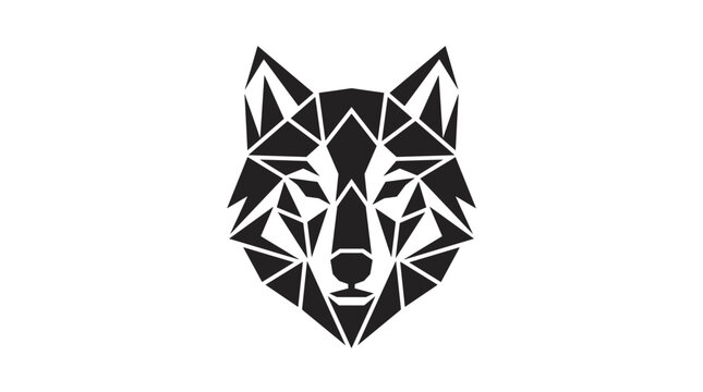 Simple wolf head vector icon, sharp geometric shapes, clean symmetrical design