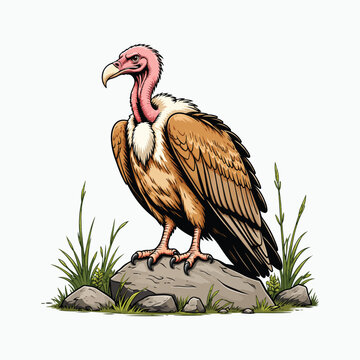 Vulture perched on a rock vector illustration