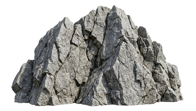 Gray rocky mountain formation with jagged peaks and textured surfaces on transparent background rock stone pile peak cliff geology geological
