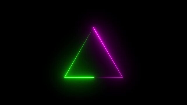 Glowing neon violet and green color triangle frame animation on black background. Glowing Triangle Frame Loading Animation. 