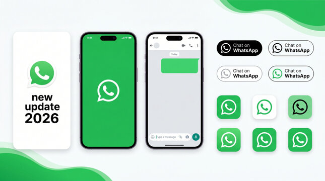 2026 Whatsapp mockup social media template. Whatsapp chat interface UI screen display. Whatsapp message mockup in smartphone frame template vector. Mobile app interface social network new update.