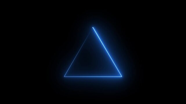Glowing neon blue color triangle frame animation on black background. Glowing Triangle Frame Loading Animation. 