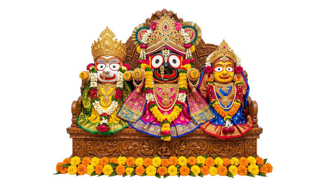 Idols of lord jagannath, balabhadra and devi subhadra isolated on transparent background
