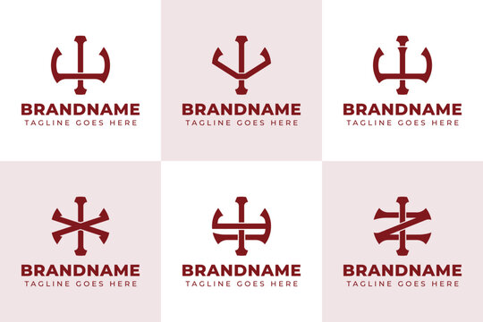 Letters IU IV IW IX IY IZ Monogram Logo Set