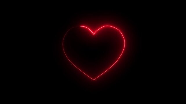 Abstract neon red color love signal icon animation, love heart animation isolated on black background. 