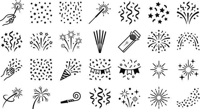 Jul 4 independence day icons fireworks confetti and patriotic celebrations