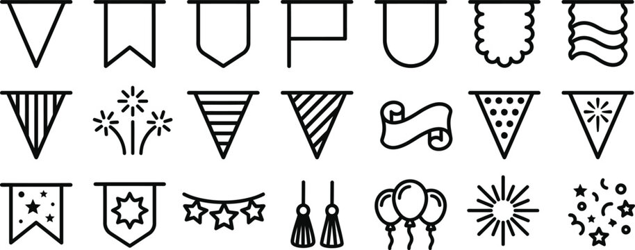 Jul 4 independence day usa patriotic line icons for festive designs