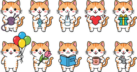 Cute Cartoon Cat Character Vector Pack Collection © Sadia 