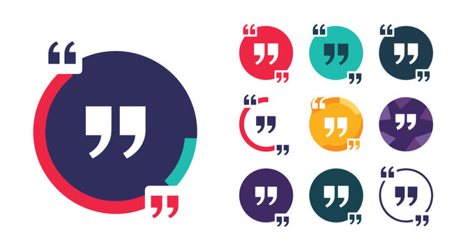 Collection of colorful speech bubbles with double quotation marks in various shapes and styles for design elements.