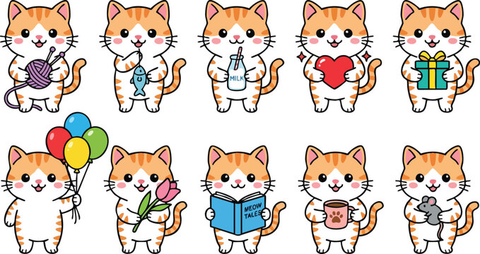 Cute Cartoon Cat Character Vector Pack Collection