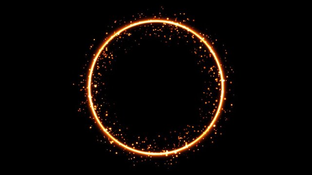Glitter Light circle trail Sparkling star dust spiral particle effect animation. Glowing digital particles circle gold dust, Golden dust particles circle ring abstract portal on black background. 4k