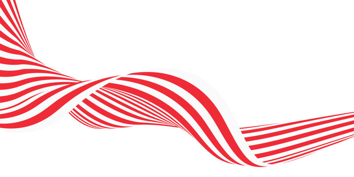 Red and white striped wave vector graphic design element abstract background