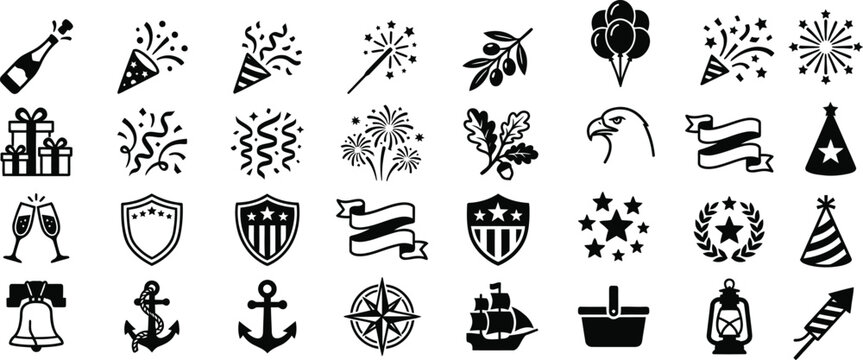 Jul 4 independence day usa icons fireworks flags and patriotic symbols
