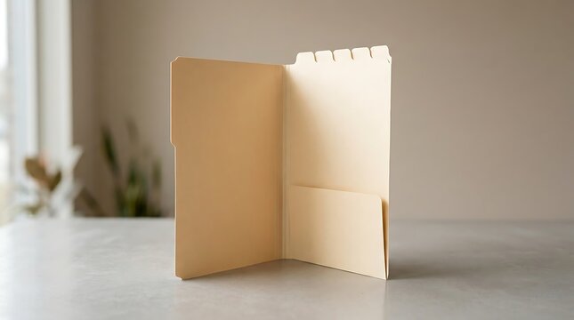 Empty beige folder standing on a flat surface