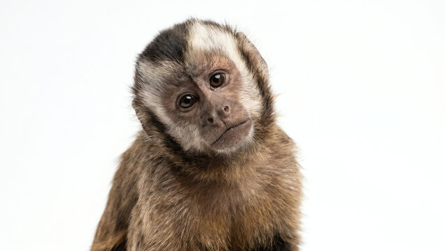 Close up of a curious capuchin monkey tilting its head