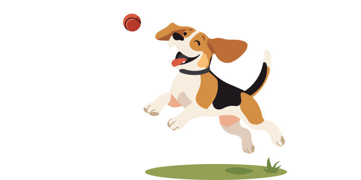 Cute cartoon beagle dog jumping to catch a ball vector.