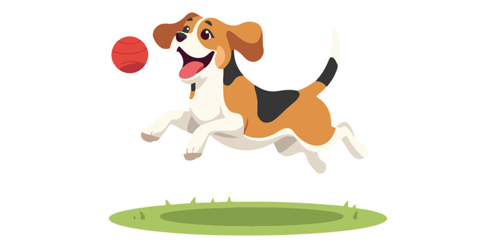 Cute cartoon beagle dog jumping to catch a ball vector.