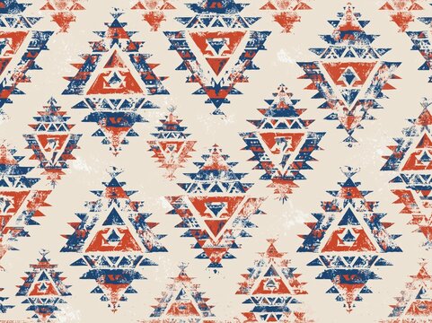 Seamless pattern ethnic design. Navajo background with tribal triangles and watercolor effect. Textile print for bed linen, jacket, package design, fabric and fashion concepts