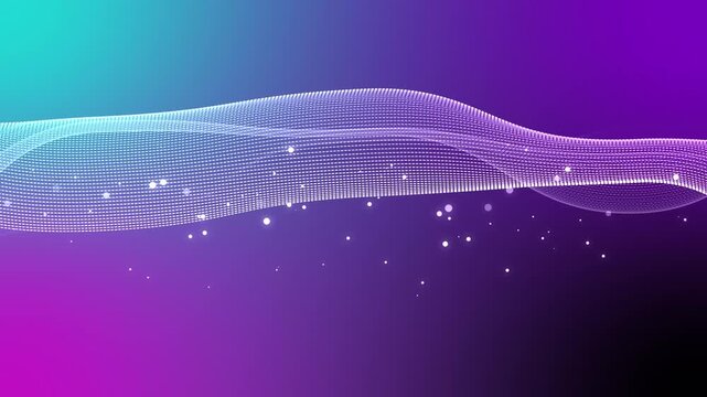 Digital wave of connected dots and lines background with floating particles, abstract tech visualization animation
