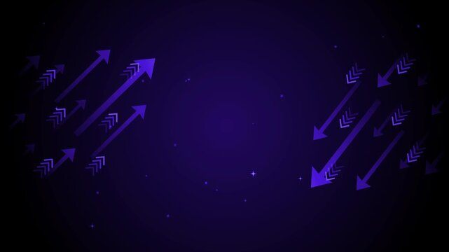 Dark background with glowing arrows pointing diagonally inward from both sides animation