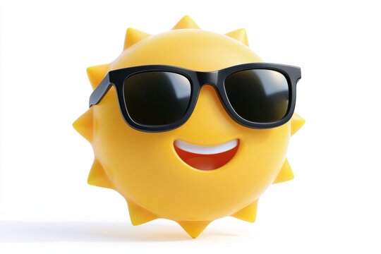 3d sun emoji, cool yellow sunny character
in sunglasses. Sun realistic personage,
summer sunlight isolated vector character
or hot weather funny mascot. Cartoon icon, sticker, logo, sign summer vector