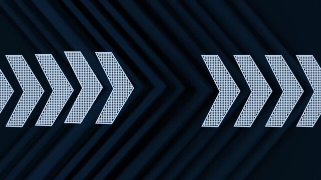 Abstract dotted chevrons pointing right diagonal striped background animation