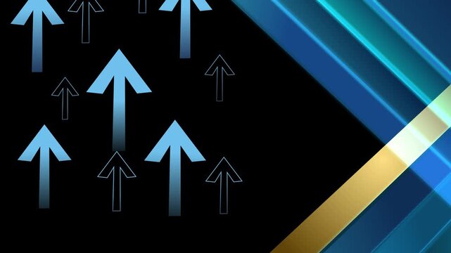 Abstract business background with upward arrows and diagonal stripes animation