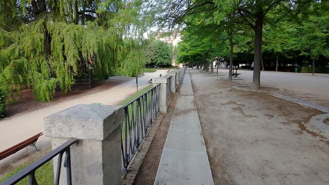 Very old stone fence in the central park of the Retiro, Madrid.