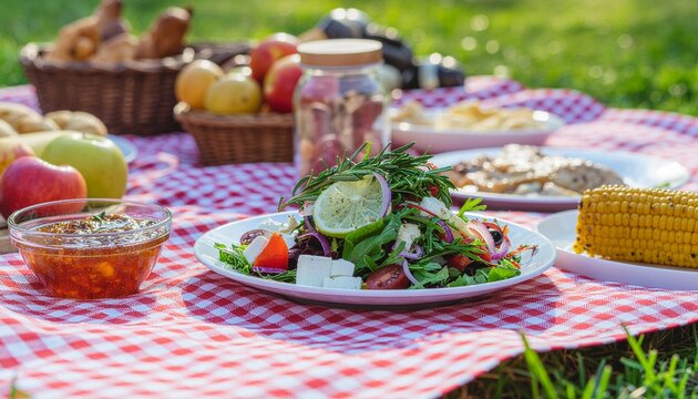 Close Up of Delicious Summer Picnic Food Arrangement