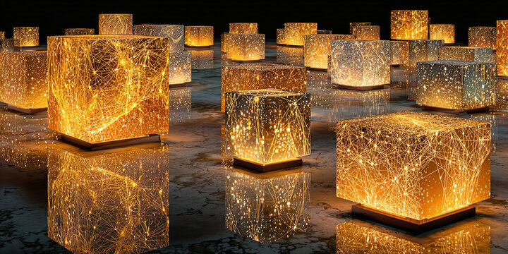 Glowing LAN Network Switches Abstract Digital Art in Dark Minimalist Setting