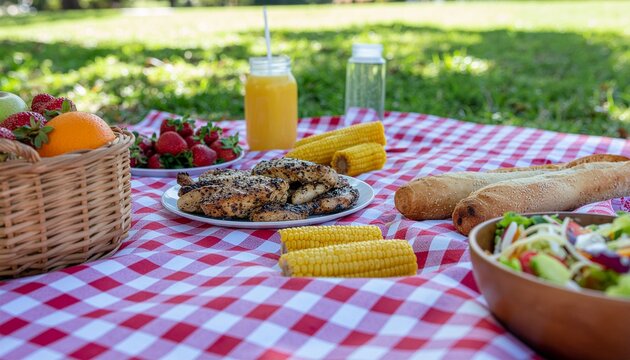 Close Up of Delicious Summer Picnic Food Arrangement