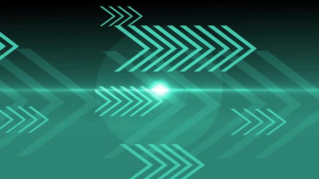 Dynamic background with layered chevron arrows pointing right animation, glowing center flare modern abstract tech design