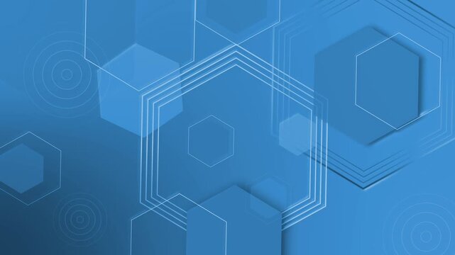 Abstract geometric background with layered hexagons animation, concentric rings and subtle gradients creating depth