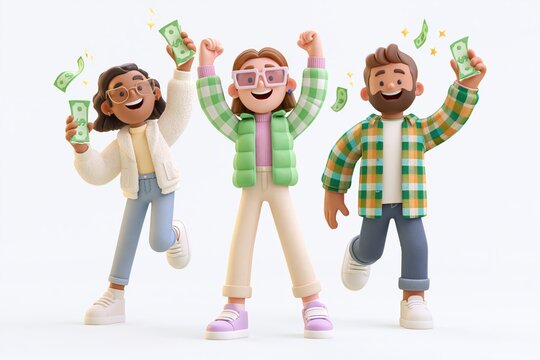 Rich man, finance profit of lottery win or expensive banking deposit, wealthy earning investment, cash financial profit money, illustration of wealth. 3D people character celebrating financial success