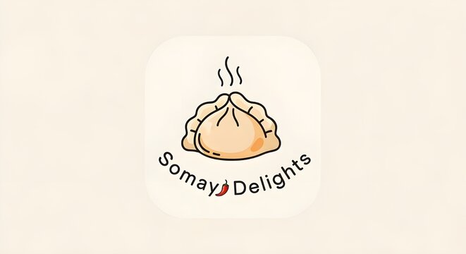 Cute Hand Drawn Dim Sum Dumpling Logo with Chili for Asian Food Brand Branding
