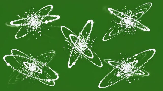 Atomic Orbitals Spinning with Light Trails on Green Background Seamless Loop