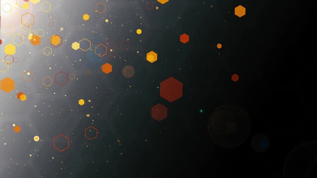 Abstract hexagonal honeycomb pattern fading from light left to dark right with scattered hexagon background animation