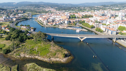 Naklejka premium Ria de Pontevedra river with Poio and Pontevedra city