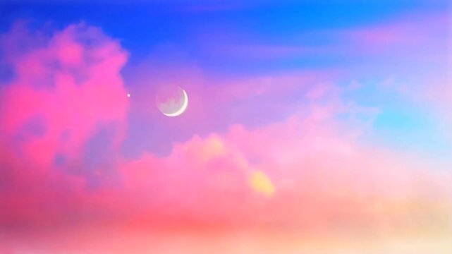 Pink sky  fantasy-style with clouds.