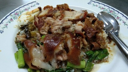 Fototapeta premium Stewed Pork Leg over Rice or Braised Pork Leg with Rice