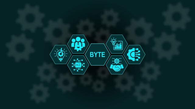 Byte Technology Network Animation with AI Innovation Digital Transformation and Business Connectivity Concept
