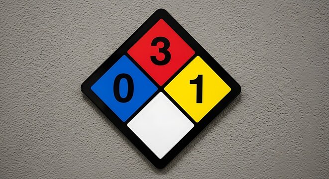 Colorful Hazard Rating Sign Mounted on Textured Gray Wall