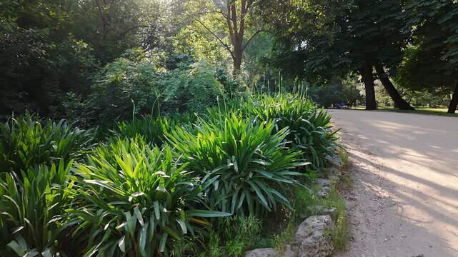 Exuberant plants on a spring day in Madrid's Retiro Park.