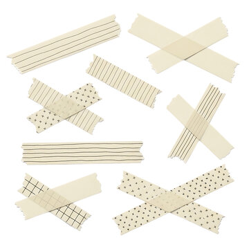 Collection of various decorative washi tape strips isolated on transparent background