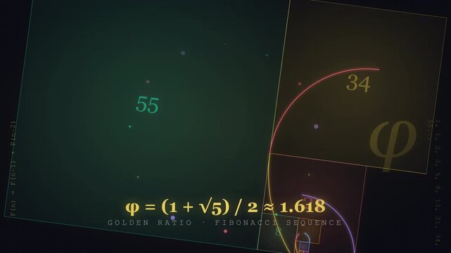 Fibonacci Sequence and Golden Ratio Animation Showing Number Pattern Spiral and Natural Proportions