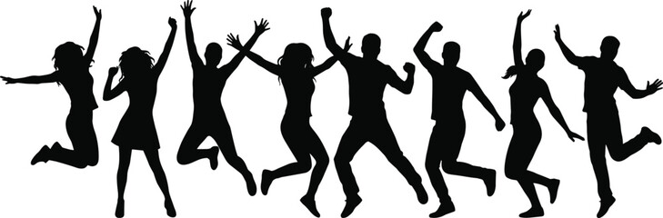 Fototapeta premium Jumping People Silhouette Collection with Dancing Men and Women in Celebration and Party Poses